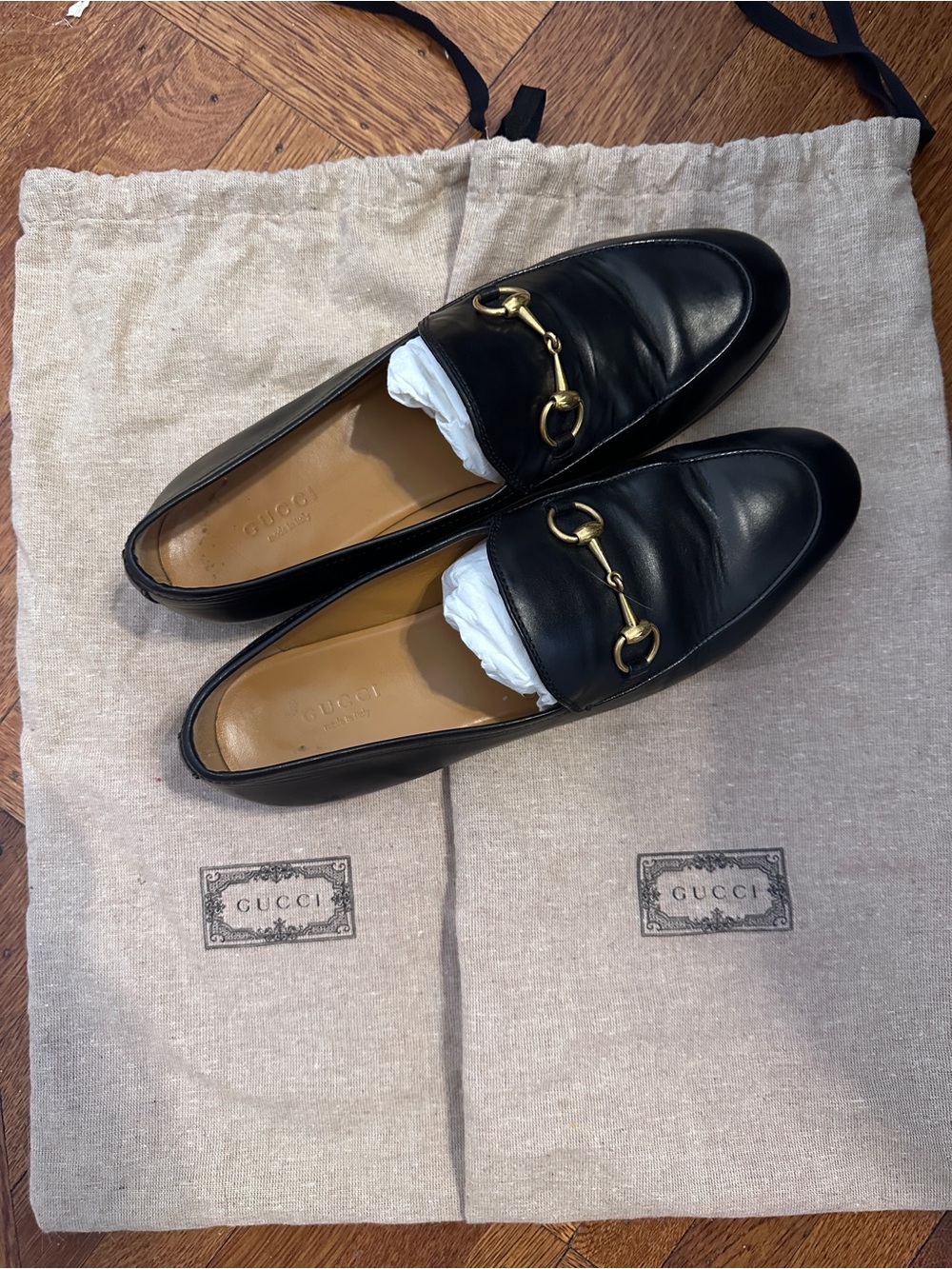 Gucci Black Leather Horsebit Loafers size 38.5IT